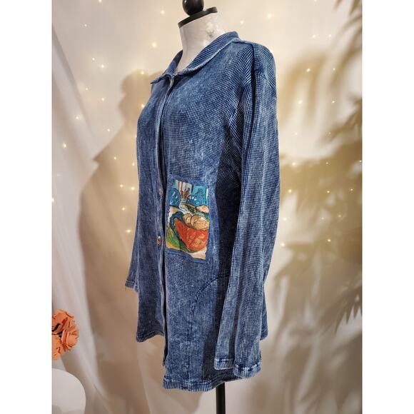 Vtg 90s Produce Studio Home Grown Waffle Knit Cotton Button Tunic Top XL Artsy - Picture 2 of 11